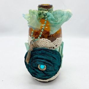 Vintage Brown Apothecary Bottle Lace Decor